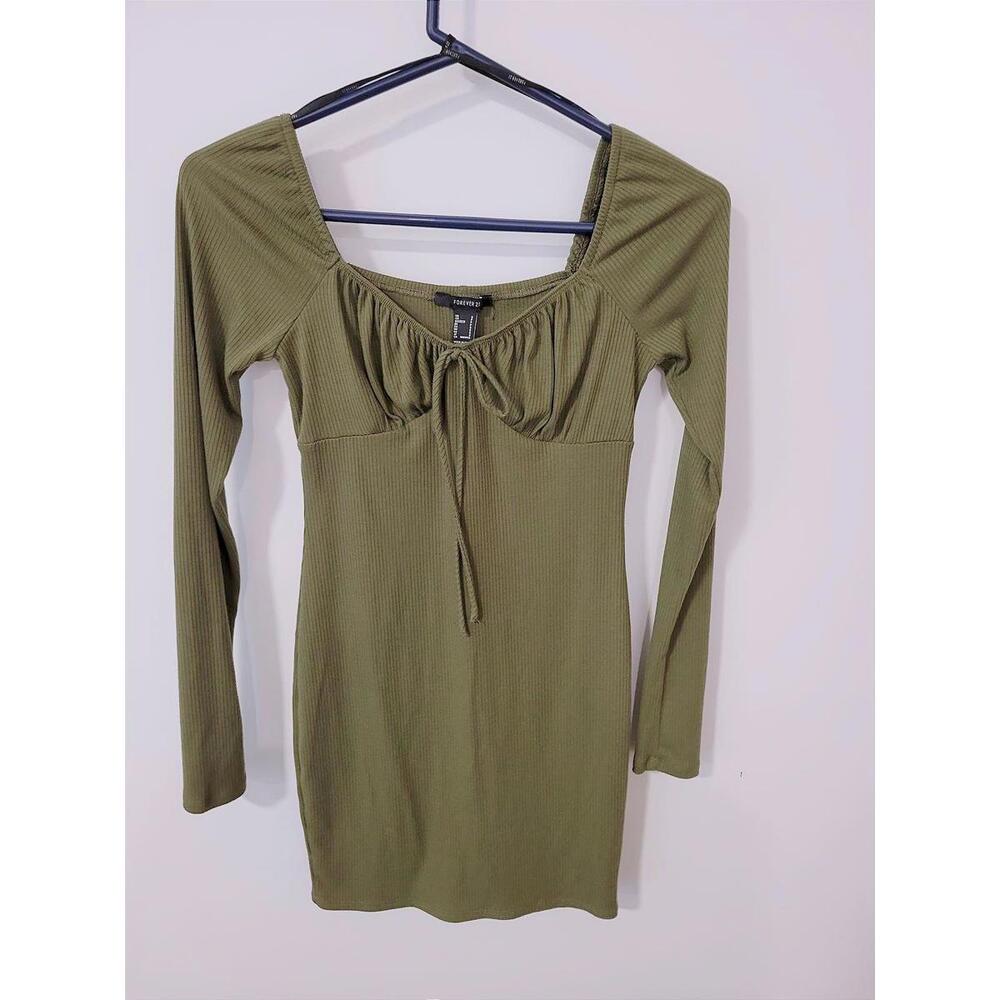 Forever 21 Olive Green Ribbed Long Sleeve Dress